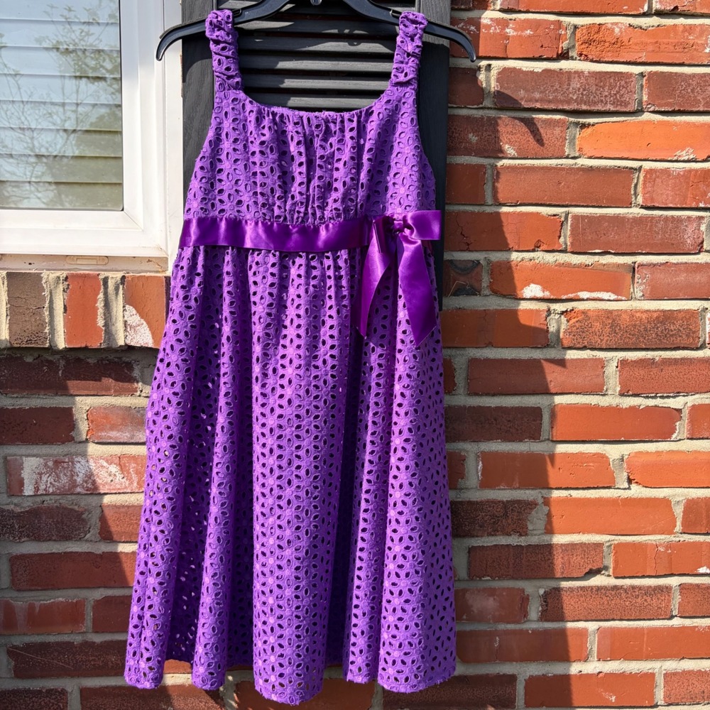 Bonnie Jean Girls Purple Eyelet Lace Dress Satin Bow Easter Party S89653-A 18/2